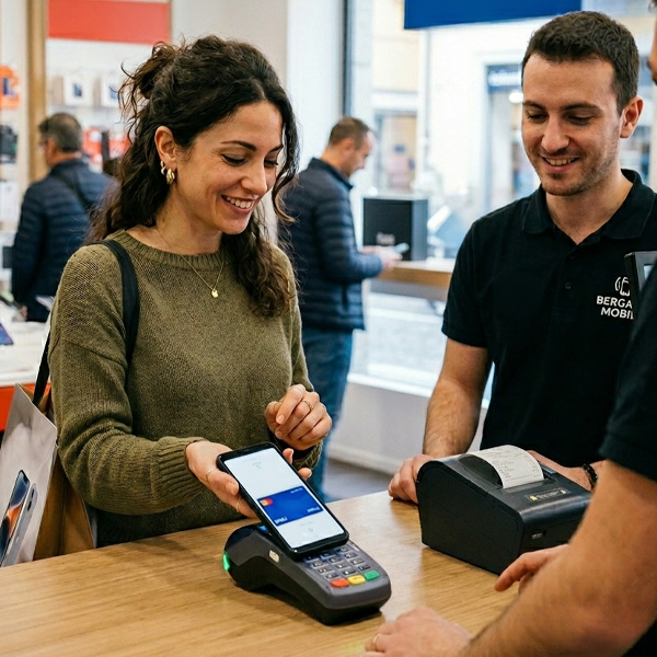 Pagamento contactless in un negozio di telefonia con ies BAE